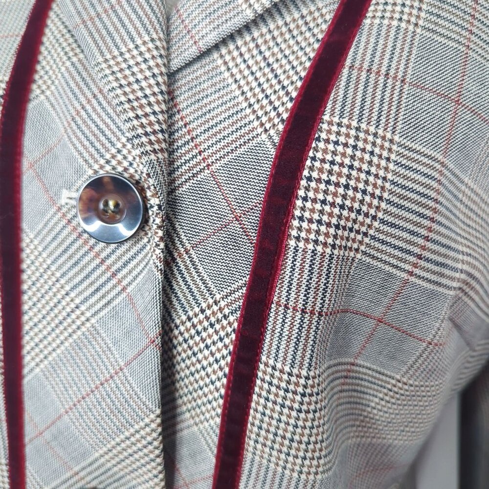 Vintage 90s Louis Feraud Blazer 8 Medium Gray Plaid - Picture 4 of 8